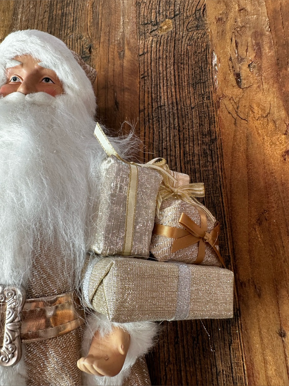Festive Gold and White Santa Figurine - Decorative Home Accent - Picture 2 of 7